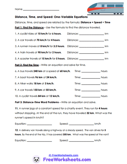 Motion Math Worksheet