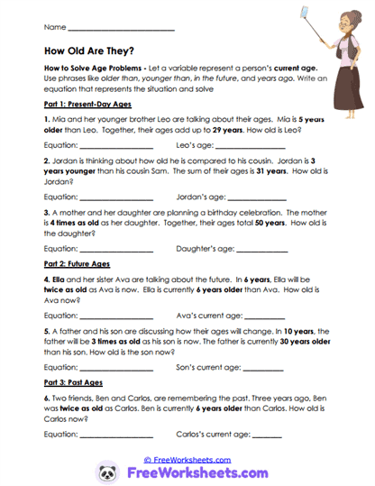 Age Equations Worksheet