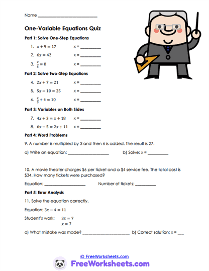 Equation Review Worksheet