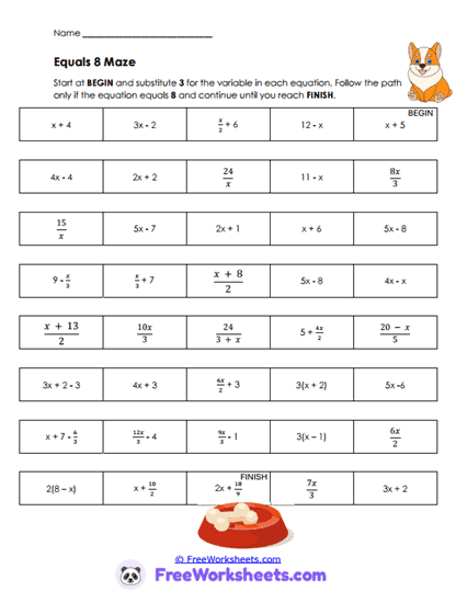 Equation Maze Worksheet