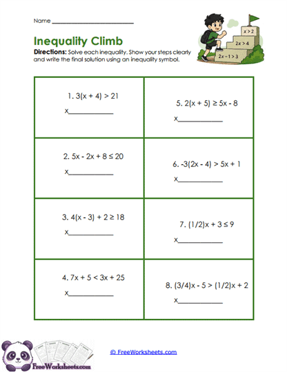 Inequality Climb Worksheet