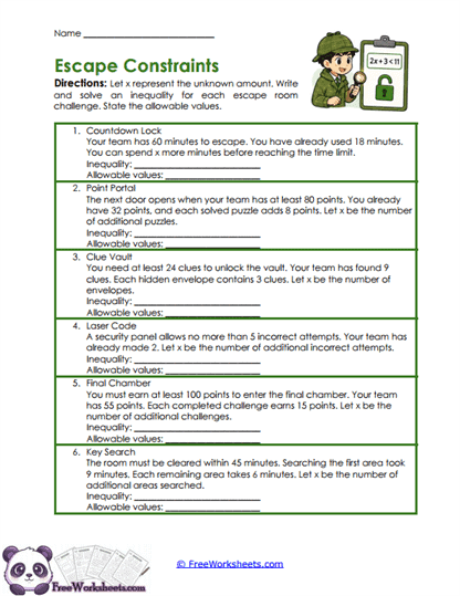 Escape Limits Worksheet