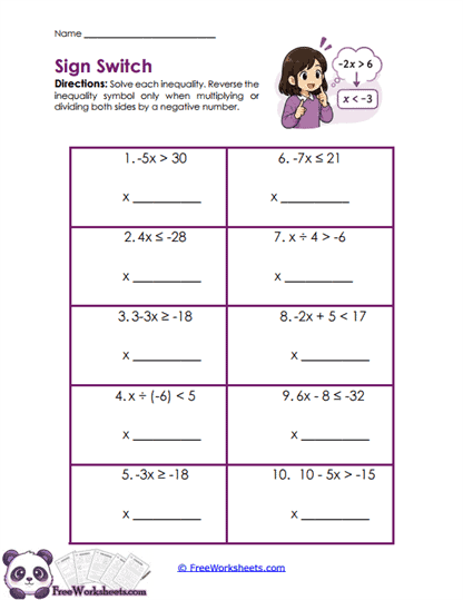 Sign Switch Worksheet