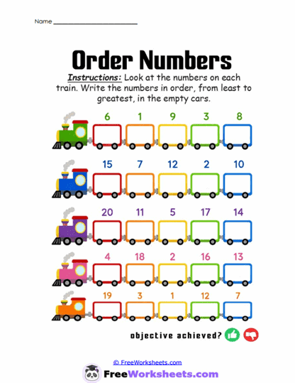 Number Lineup Worksheet