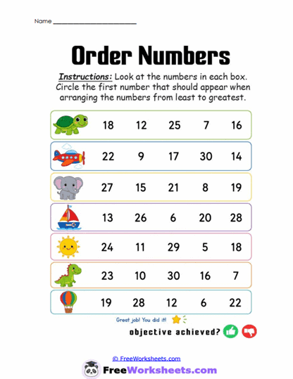 Smallest First Worksheet