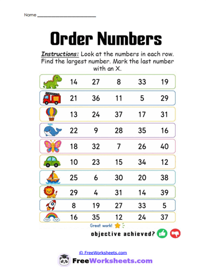 Greatest Value Worksheet