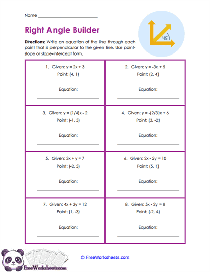 Perpendicular Lines Worksheet