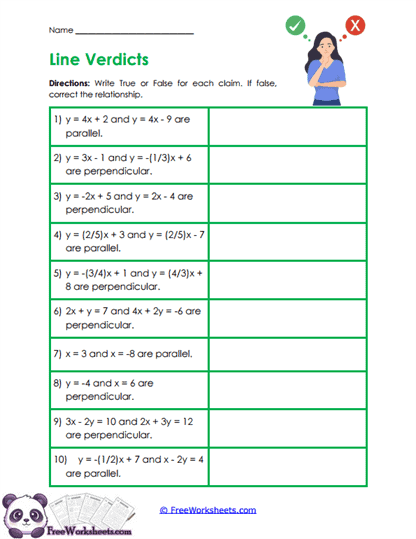 Line Verdicts Worksheet