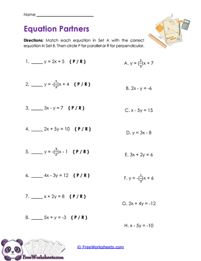 Equation Match Worksheet