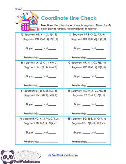Coordinate Slopes Worksheet