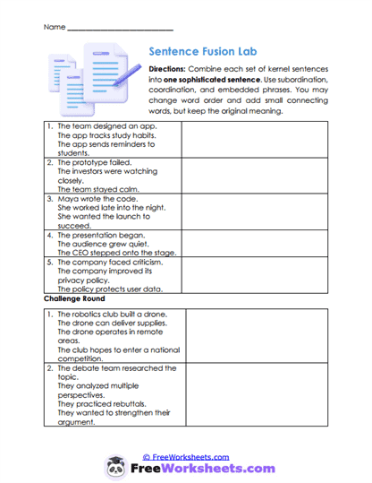 Sentence Fusion Worksheet