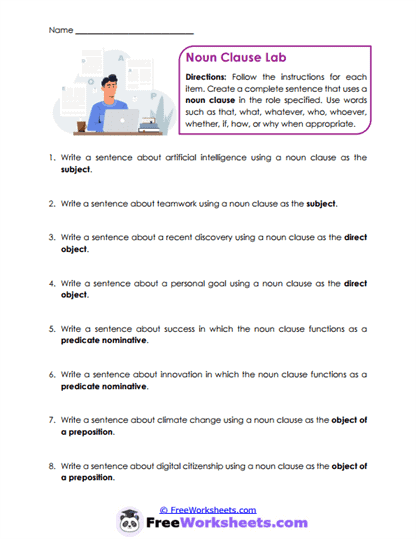 Noun Clauses Worksheet