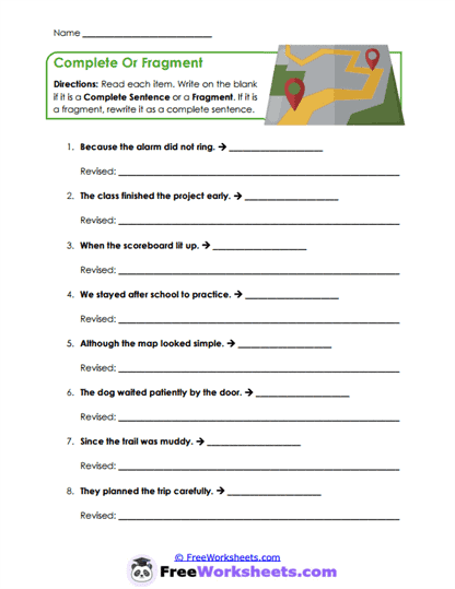 Fragment Repair Worksheet