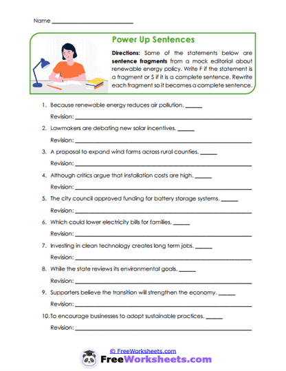 Fragment Fixes Worksheet