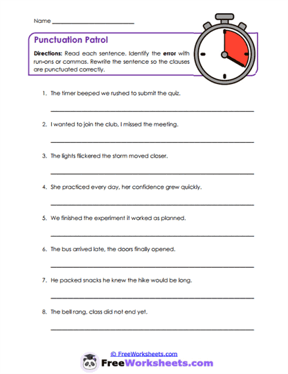 Run-On Repair Worksheet