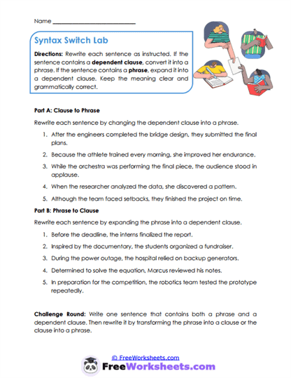 Grade 11 Phrases And Clauses Worksheets
