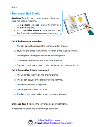 Sentence Shift Worksheet