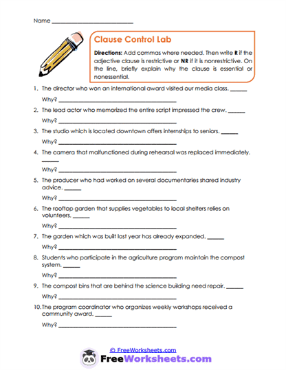 Clause Control Worksheet