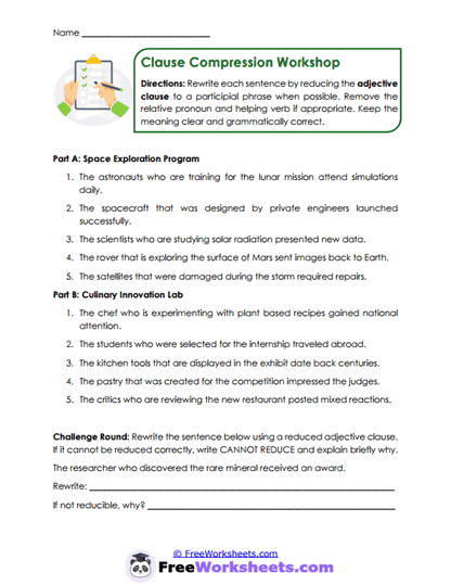 Clause Compression Worksheet