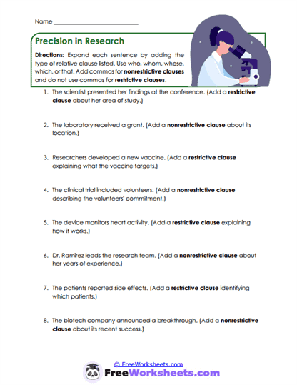 Research Clauses Worksheet