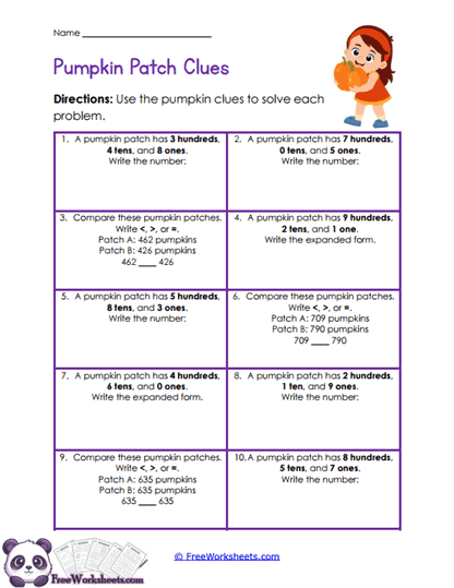 Pumpkin Place Clues Worksheet