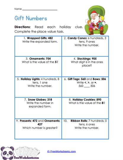 Holiday Place Mix Worksheet