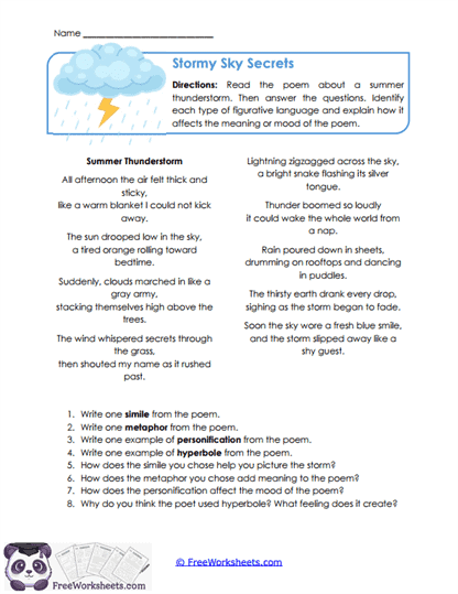 Stormy Sky Secrets Worksheet