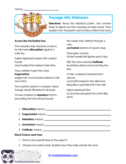 Voyage into Unknown Worksheet