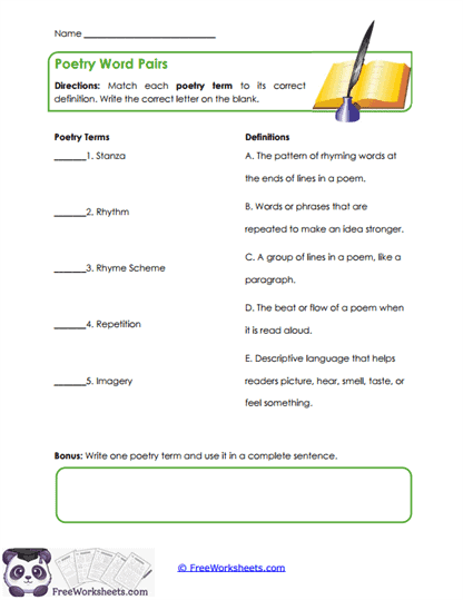 Poetry Terms Worksheet