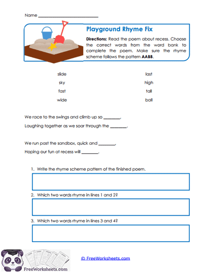 Rhyme Builder Worksheet