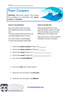 Comparing 2 Poems Example Poem Compare Worksheet - FreeWorksheets.Com