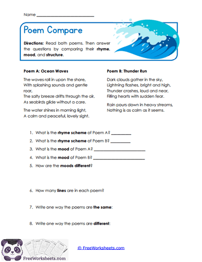 Poem Compare Worksheet
