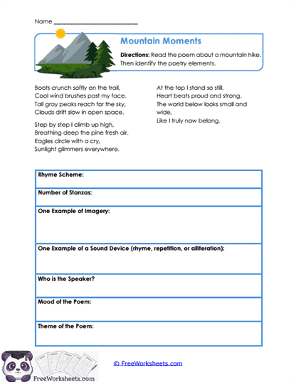 Poetry Review Worksheet