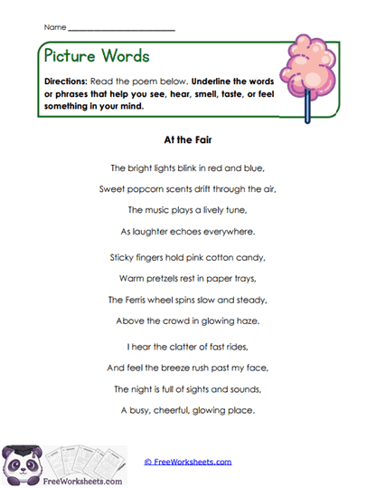 Picture Words Worksheet