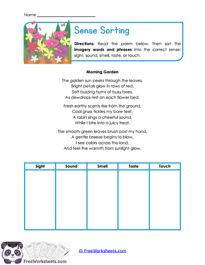 Sense Sorting Worksheet