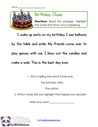 Birthday Speaker Worksheet