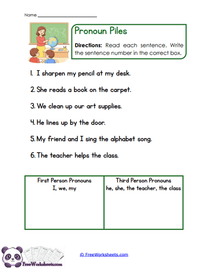 Pronoun Piles Worksheet