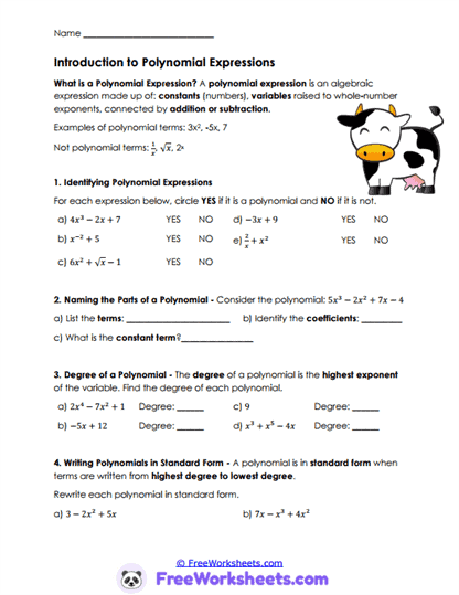Turning Stories into Polynomials Worksheet