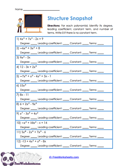 Polynomial Parts Worksheet