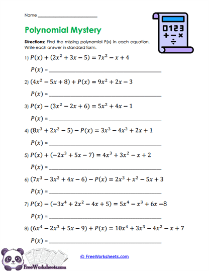 Missing Polynomial Worksheet