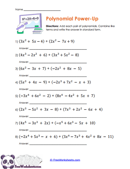 Polynomial Addition Worksheet