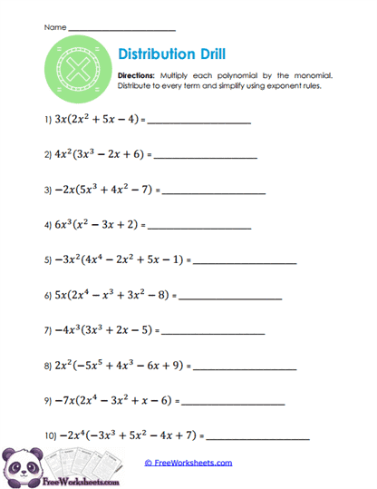 Monomial Distribution Worksheet
