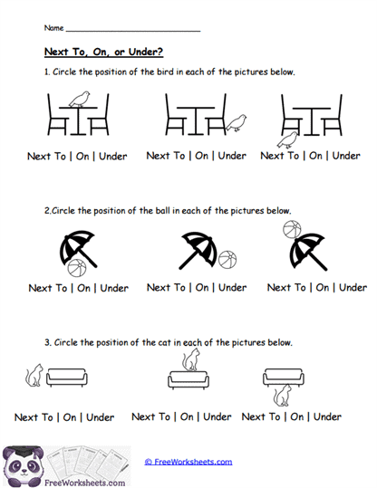 Next To, On, or Under? Worksheet