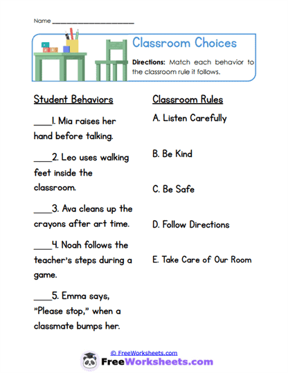 Classroom Choices Worksheet