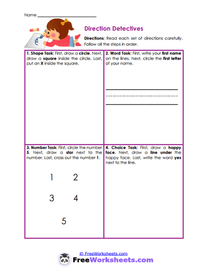 Direction Detectives Worksheet
