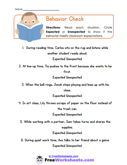 Behavior Check Worksheet