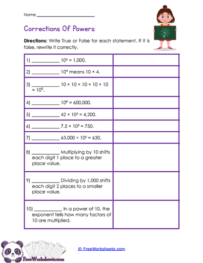 Power Corrections Worksheet