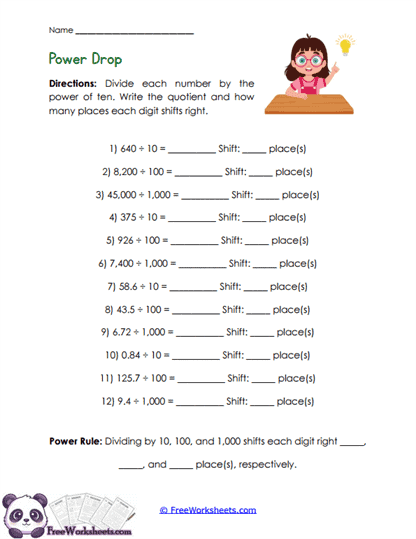 Power Division Worksheet