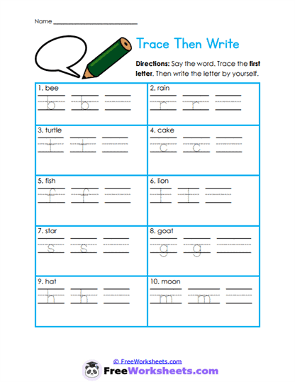 Trace Writing Worksheet