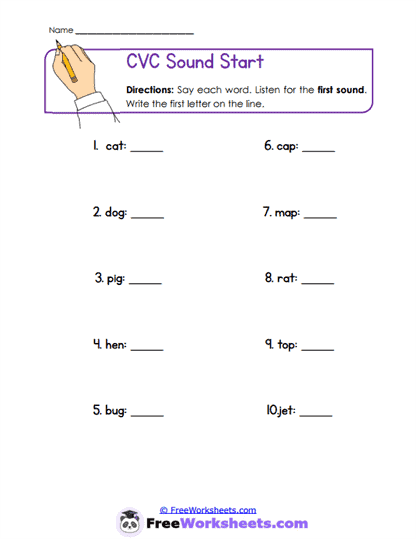 CVC Starters Worksheet